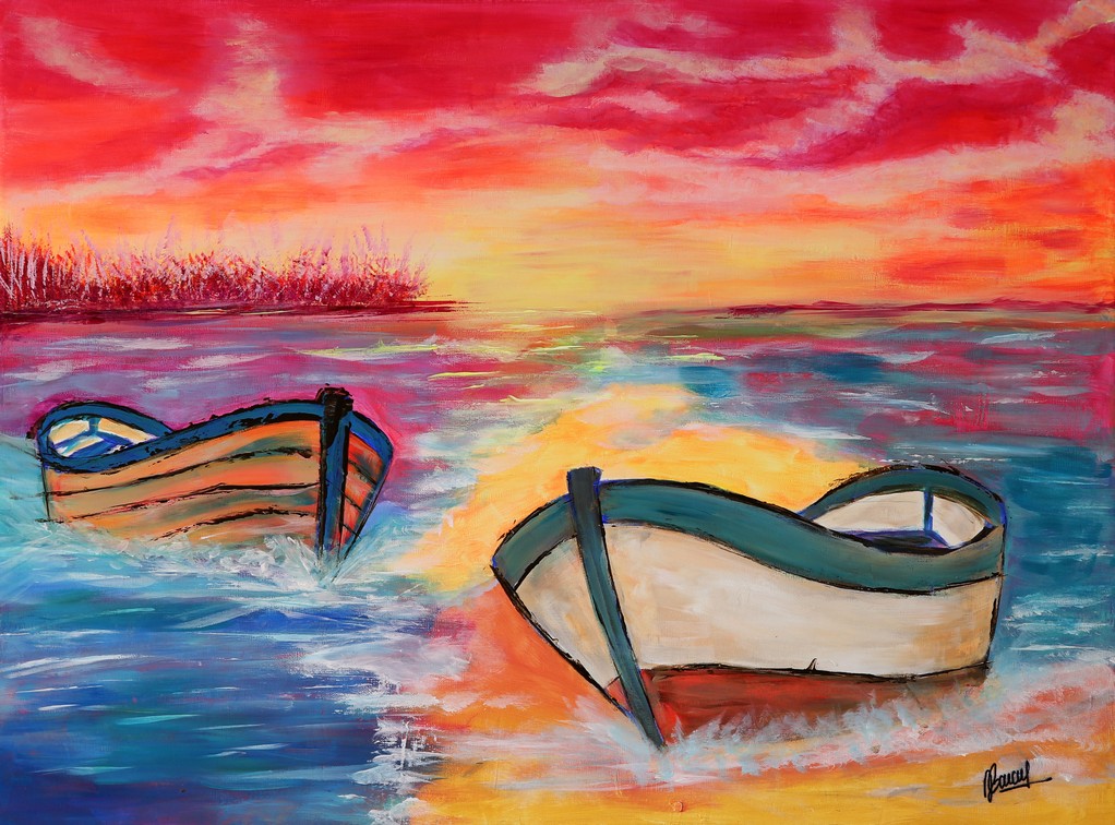 Les barques - 46x61cm - toile lin