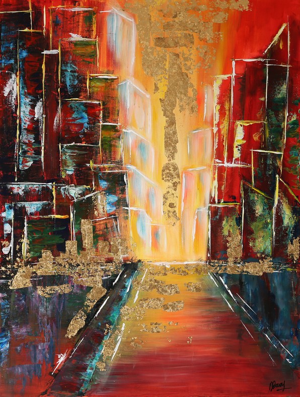 Golden rain on the red street - 50x70cm