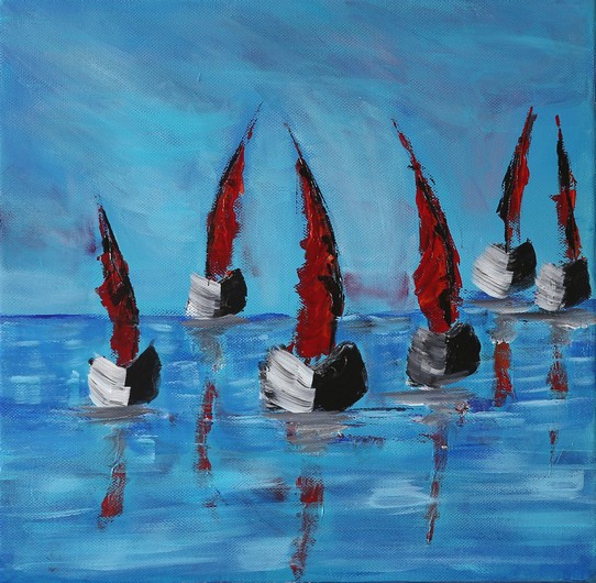 Little red sail boats - 30x30cm