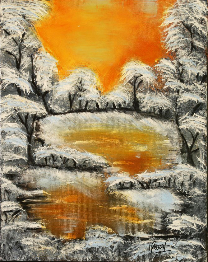 Frozen lake at sunset - 33x41cm